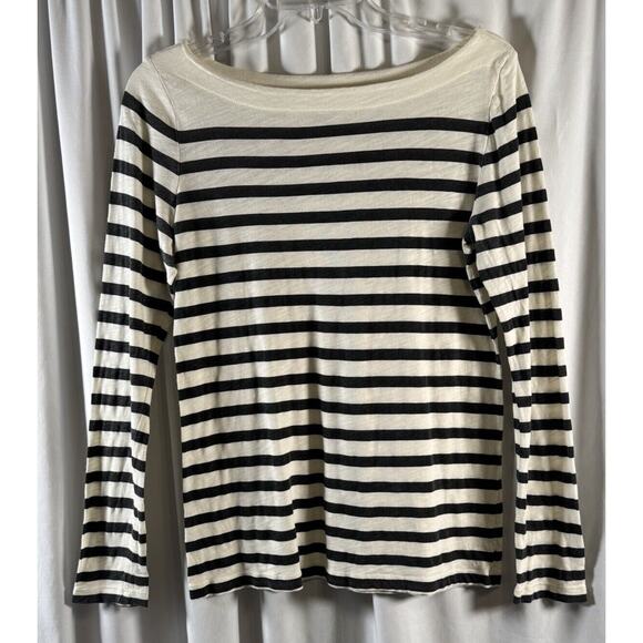 Ann Taylor LOFT Boatneck Long Sleeves Striped T-Shirt, Black/Ivory, Sz: M, 73-26 - Picture 10 of 14